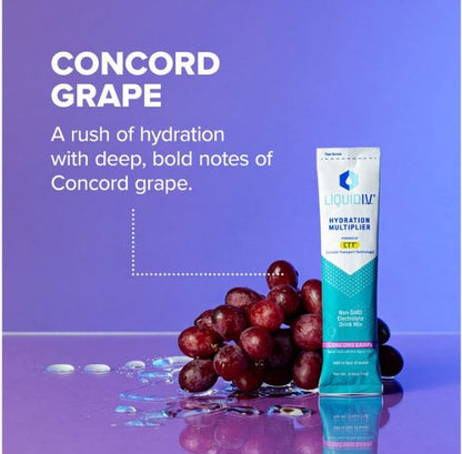 Liquid I.V.® Hydration Multiplier® - Concord Grape - Hydration Powder Packets | Electrolyte Powder Drink Mix | Convenient Single-Serving Sticks | Non-GMO | 16 Servings (Pack of 1)