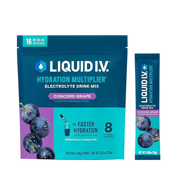 Liquid I.V.® Hydration Multiplier® - Concord Grape - Hydration Powder Packets | Electrolyte Powder Drink Mix | Convenient Single-Serving Sticks | Non-GMO | 16 Servings (Pack of 1)